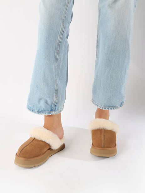 Chaussons Disquette Semelle Compensée En Cuir Ugg Marron accessoires 1122550 vue secondaire 1