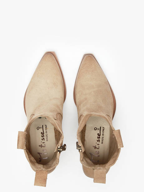 Santiags Ã  Talon Tronchetti Texani En Cuir Metisse Beige women Bottines texanes fabriquÃ©es dans des matÃ©riaux souples et entiÃ¨rement brossÃ©es et vieillies Ã  la main. vue secondaire 4