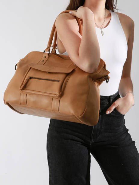 Sac PortÃ© Ã©paule A4 Cow Cuir Basilic pepper Marron cow BCOW78 vue secondaire 1