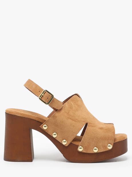 Sandales Ã  Talon Carbini En Cuir Coco abricot Marron women V3107B