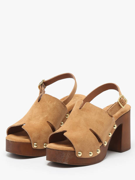 Sandales Ã  Talon Carbini En Cuir Coco abricot Marron women V3107B vue secondaire 1