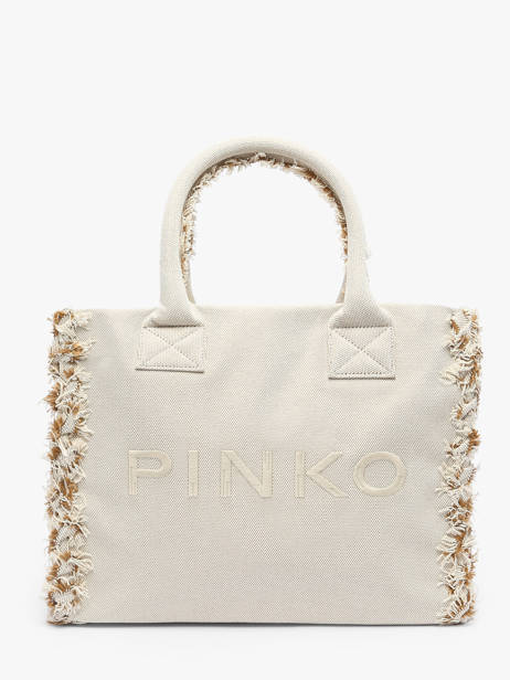 Sac PortÃ© Ã©paule Logo Shopper Coton Pinko Beige logo shopper A1X1