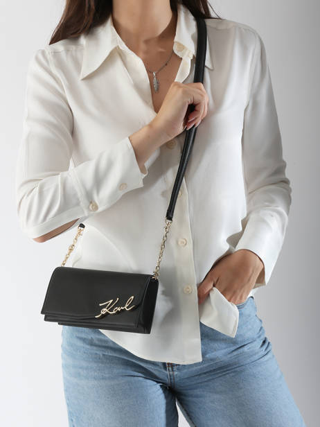Sac BandouliÃ¨re K Signature Cuir Karl lagerfeld Noir k signature A3W32021 vue secondaire 1